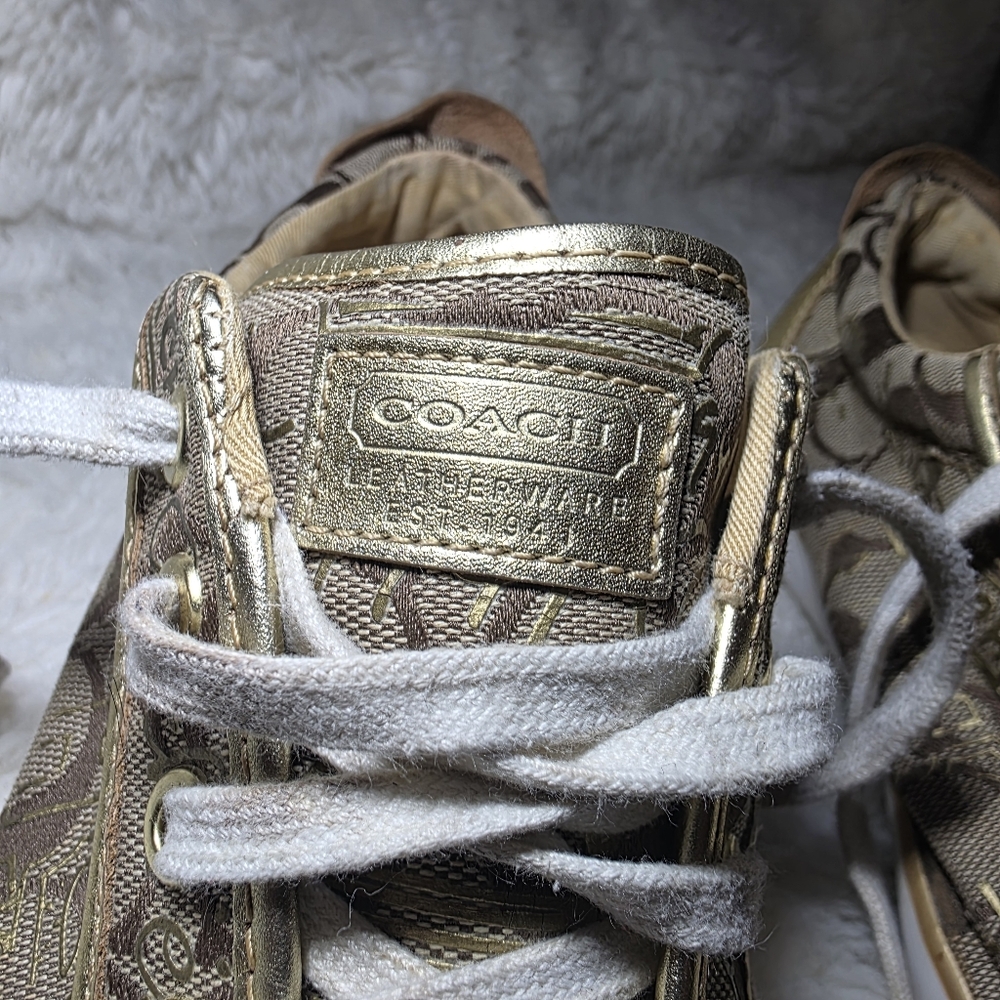Coach Barrett Gold Signature Monogram Jacquard Sneakers 9.5B - Picture 3 of 16